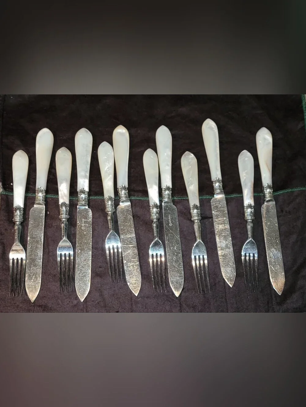 Antique WH& S.A ENGLAND MADE  Mother-of-Pearl Handle Knife and Fork Set OF 6